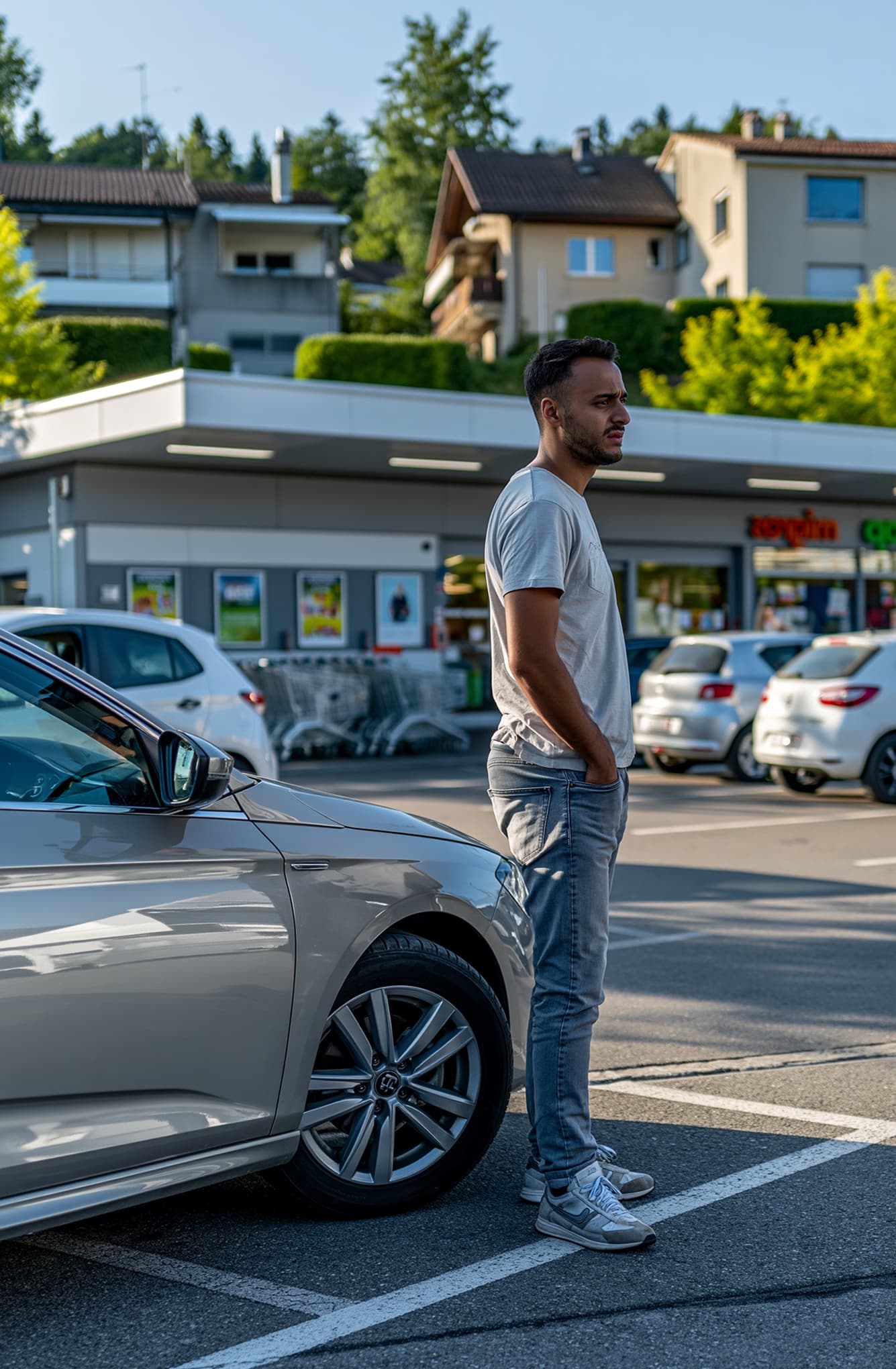 Geschäftsinhaber telefoniert besorgt wegen eines Falschparkers