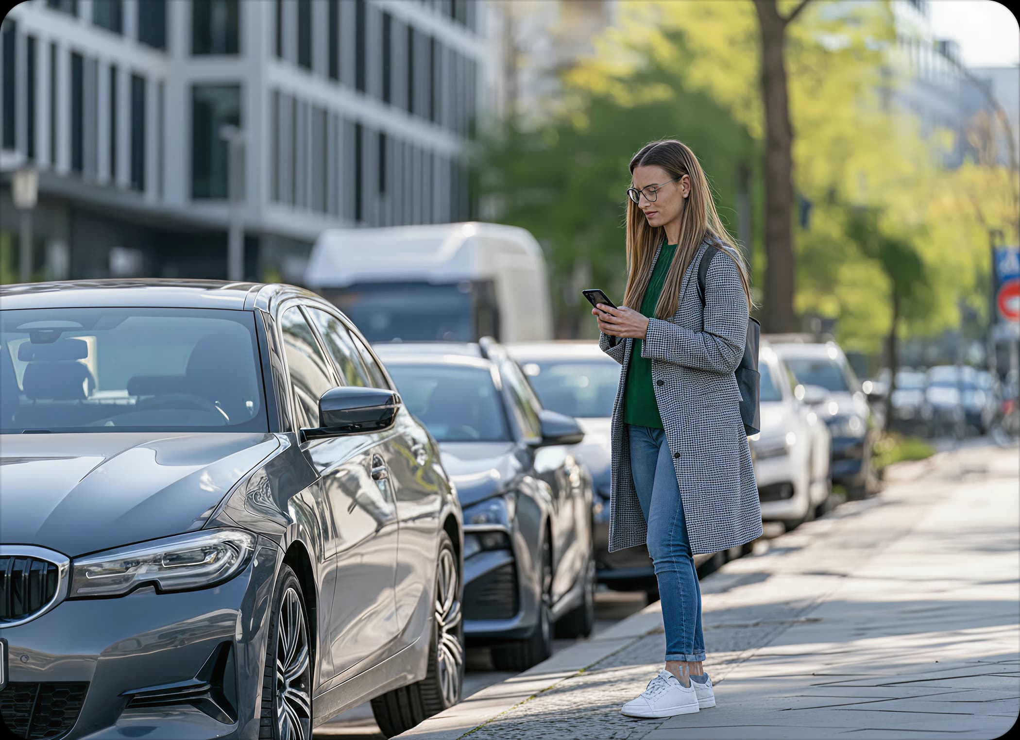 FalschParker-Mitarbeiter kontrolliert einen Parkplatz