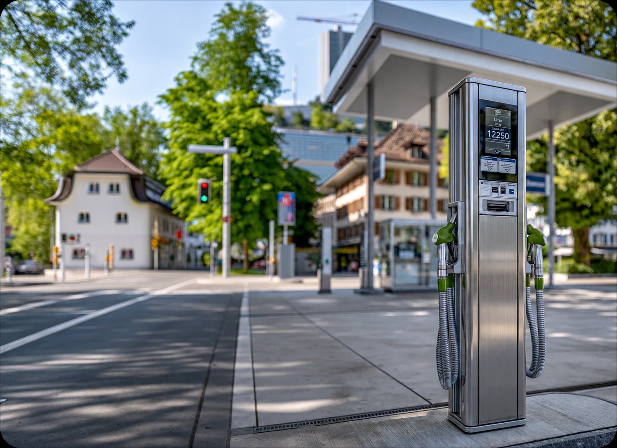 Fahrzeug tankt an einer Tankstelle