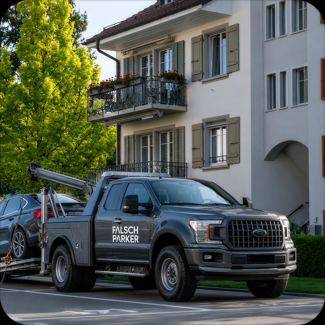 FalschParker-Abschleppwagen entfernt ein widerrechtlich parkiertes Fahrzeug
