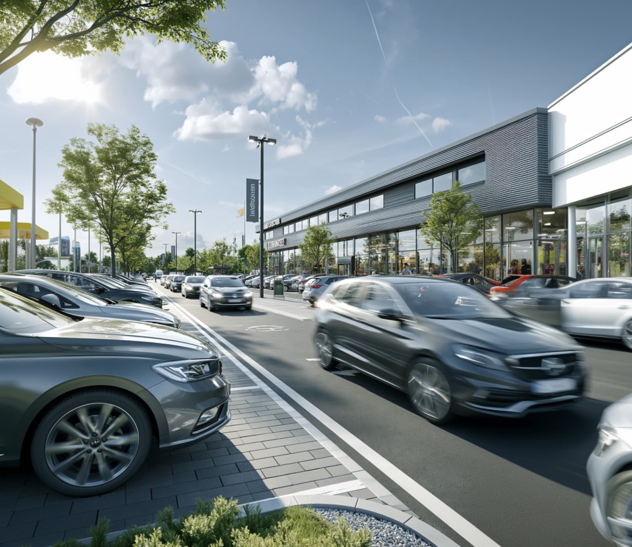 Parking clients complet avec des véhicules mal parqués