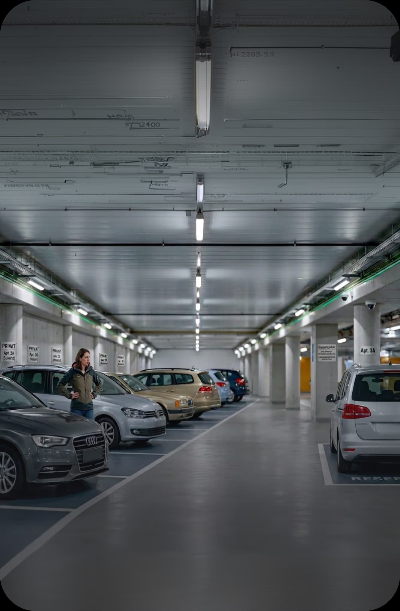 Besetzter Mieter-Einstellplatz in einer Tiefgarage