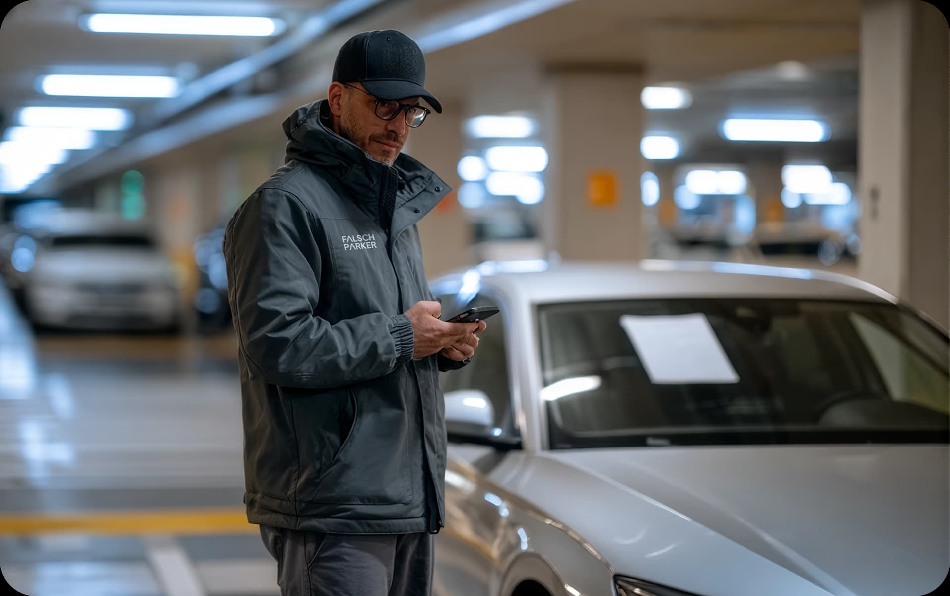 ParkGuard von FalschParker überwacht einen Parkplatz vor Ort