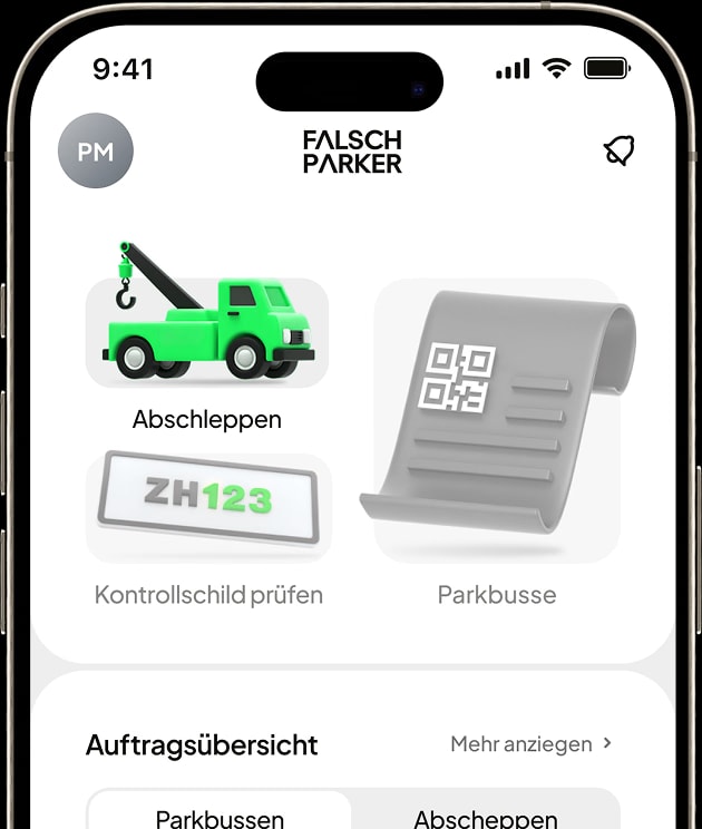 FalschParker App: Formular zum Melden eines Falschparkers mit Kennzeichen-Eingabe