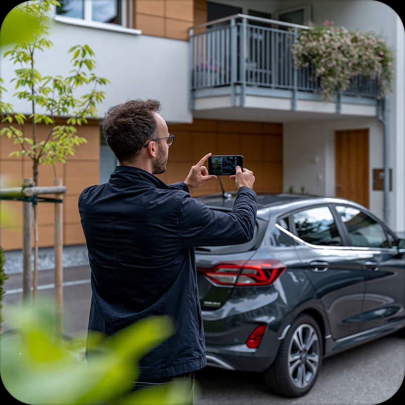 Une personne photographie un véhicule mal parqué avec son smartphone