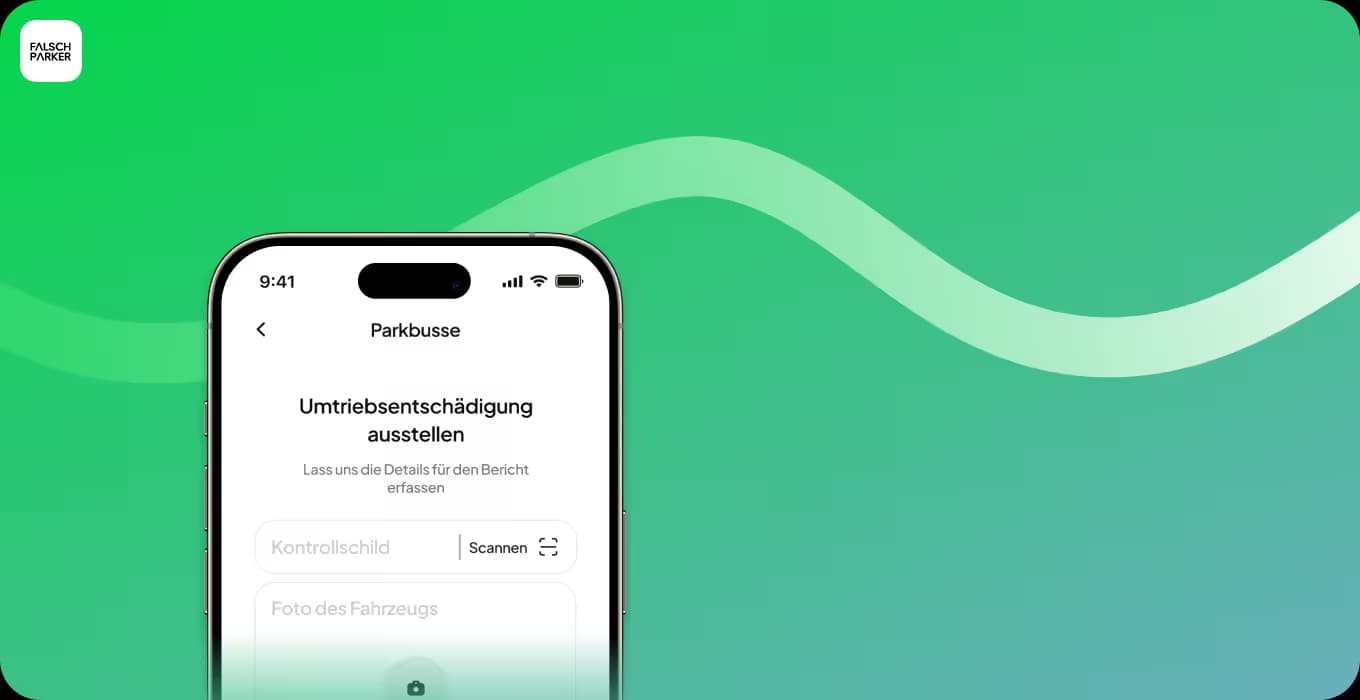 The FalschParker app on a smartphone with the form for issuing a compensation claim