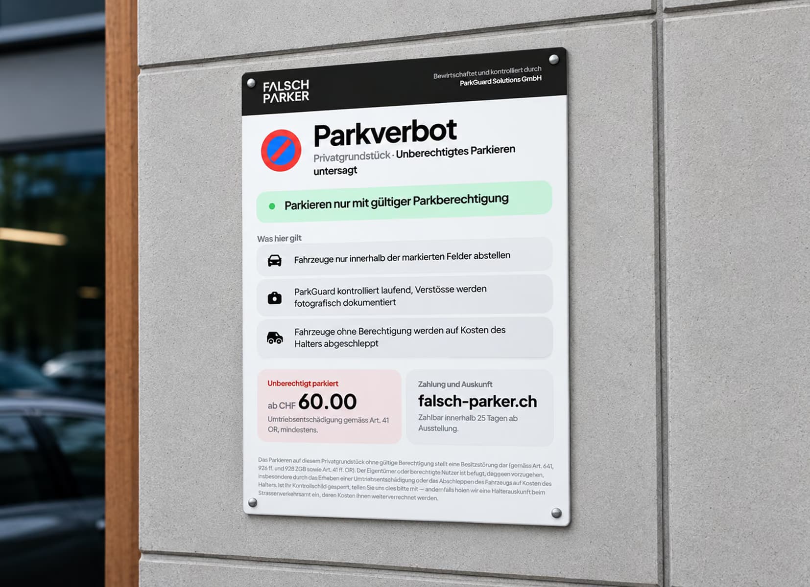 Parkschilder mit Privatparkplatz-Hinweisen